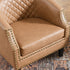 Louis Faux Leather Tufted Club Chair - Camel Accent Chair | Decorative Accent Chairs | Kinwell Furniture | Modern Club Chairs | Barrel Club Chair | Nailhead Trim Chair | Contemporary Faux Leather Chair | Elegant Camel Chair
